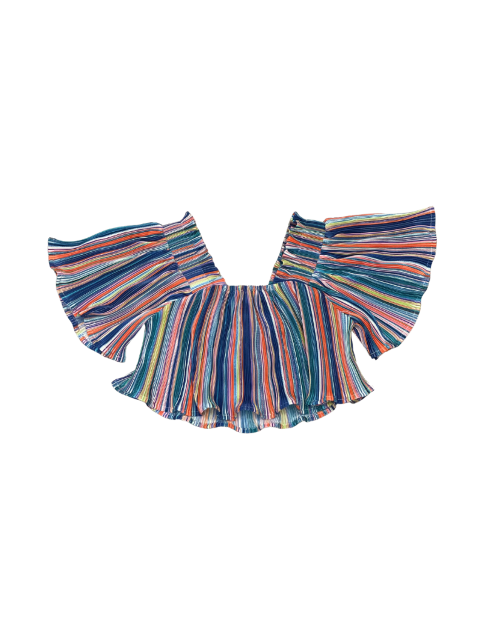 Queen of Sparkles Blue Rainbow Stripe Flutter Top