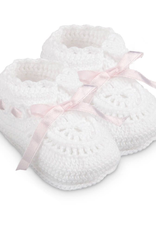 Jefferies Socks White And Pink Crochet Bootie 2681 Newborn