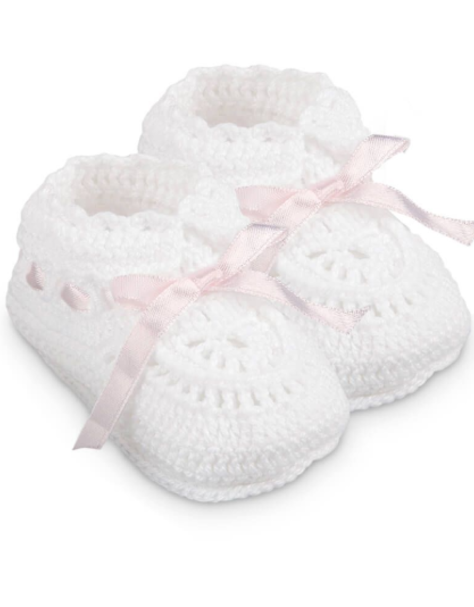 Jefferies Socks White And Pink Crochet Bootie 2681 Newborn