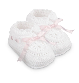 Jefferies Socks White And Pink Crochet Bootie 2681 Newborn