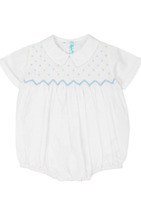 Feltman Brothers White Diamond Smocked Romper with Blue