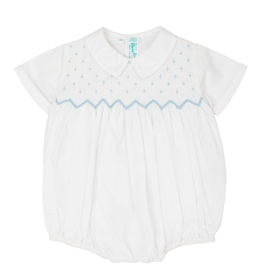 Feltman Brothers White Diamond Smocked Romper with Blue