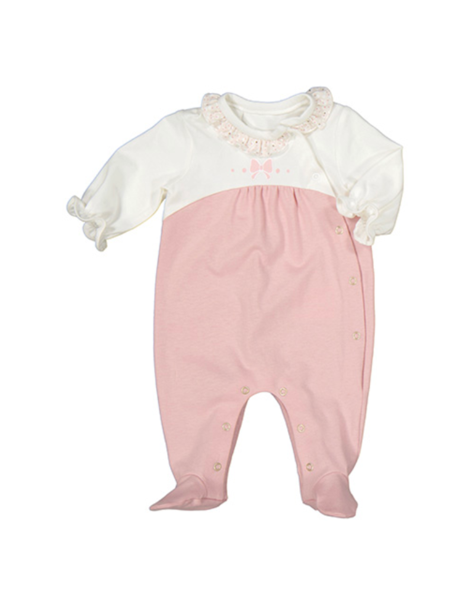 Mayoral Pink and Ivory Footie with Bow Detail