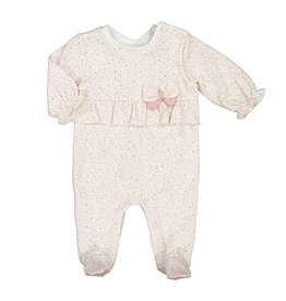 Mayoral Pink and Ivory Printed Footie with Ruffle and Bow