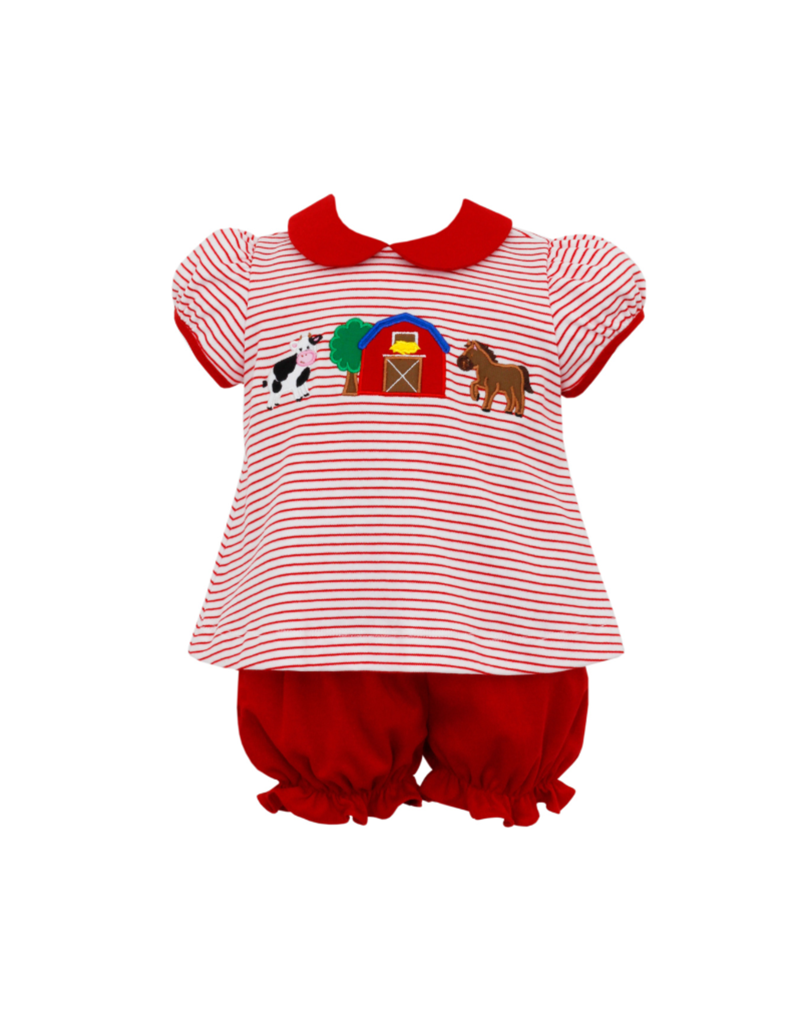 Claire and Charlie Red Small Stripe Knit Farm SS Bloomer Set