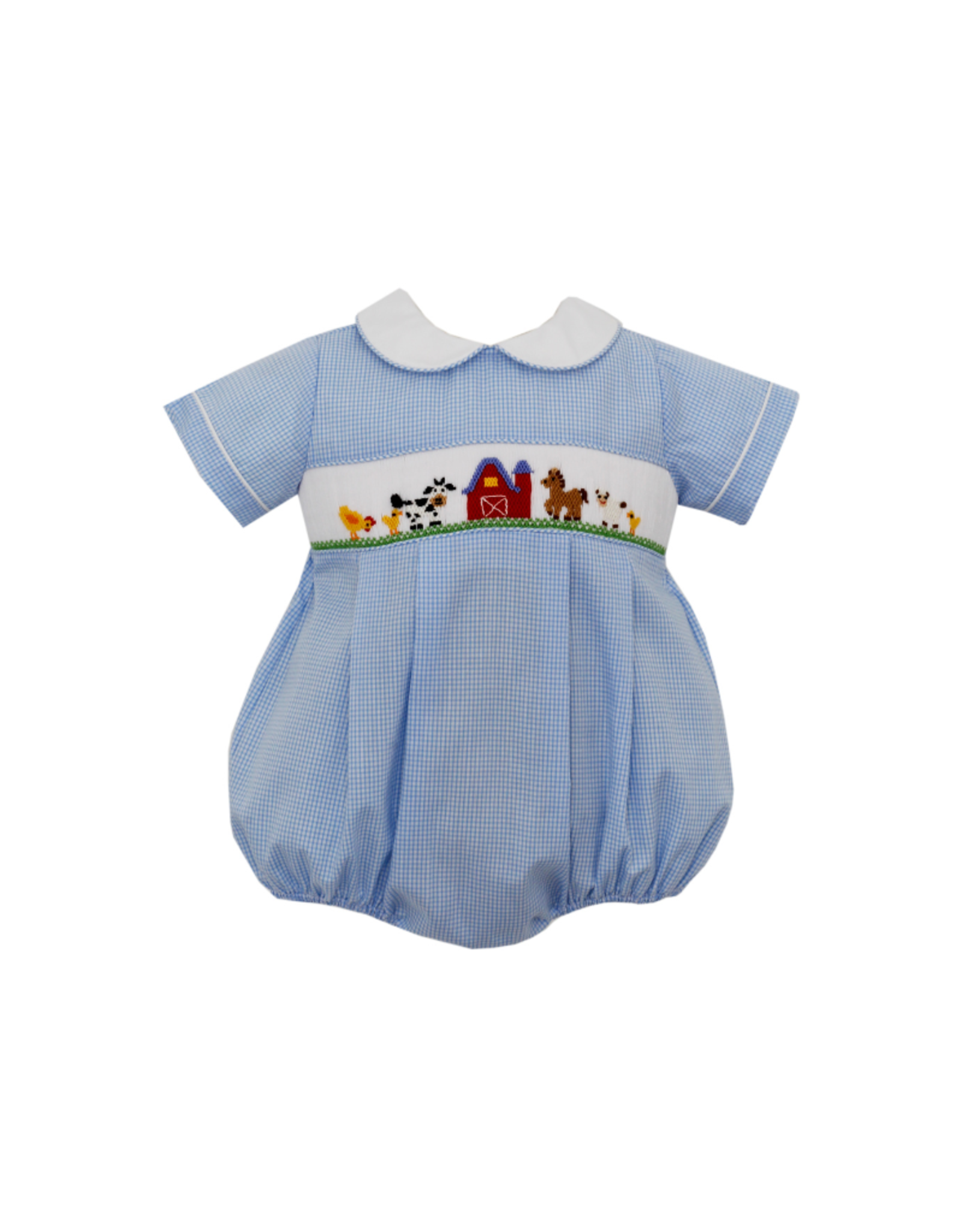 Petit Bebe Blue Windowpane Boys Bubble Farm Smocking