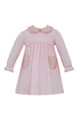 Petit Bebe LS Pink Knit Dress with Floral Pockets