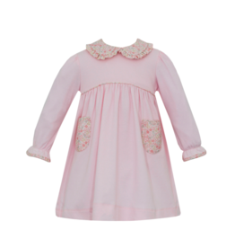 Petit Bebe LS Pink Knit Dress with Floral Pockets