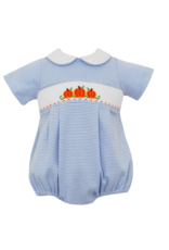 Petit Bebe Blue Knit Stripe Pumpkin Smock Bubble