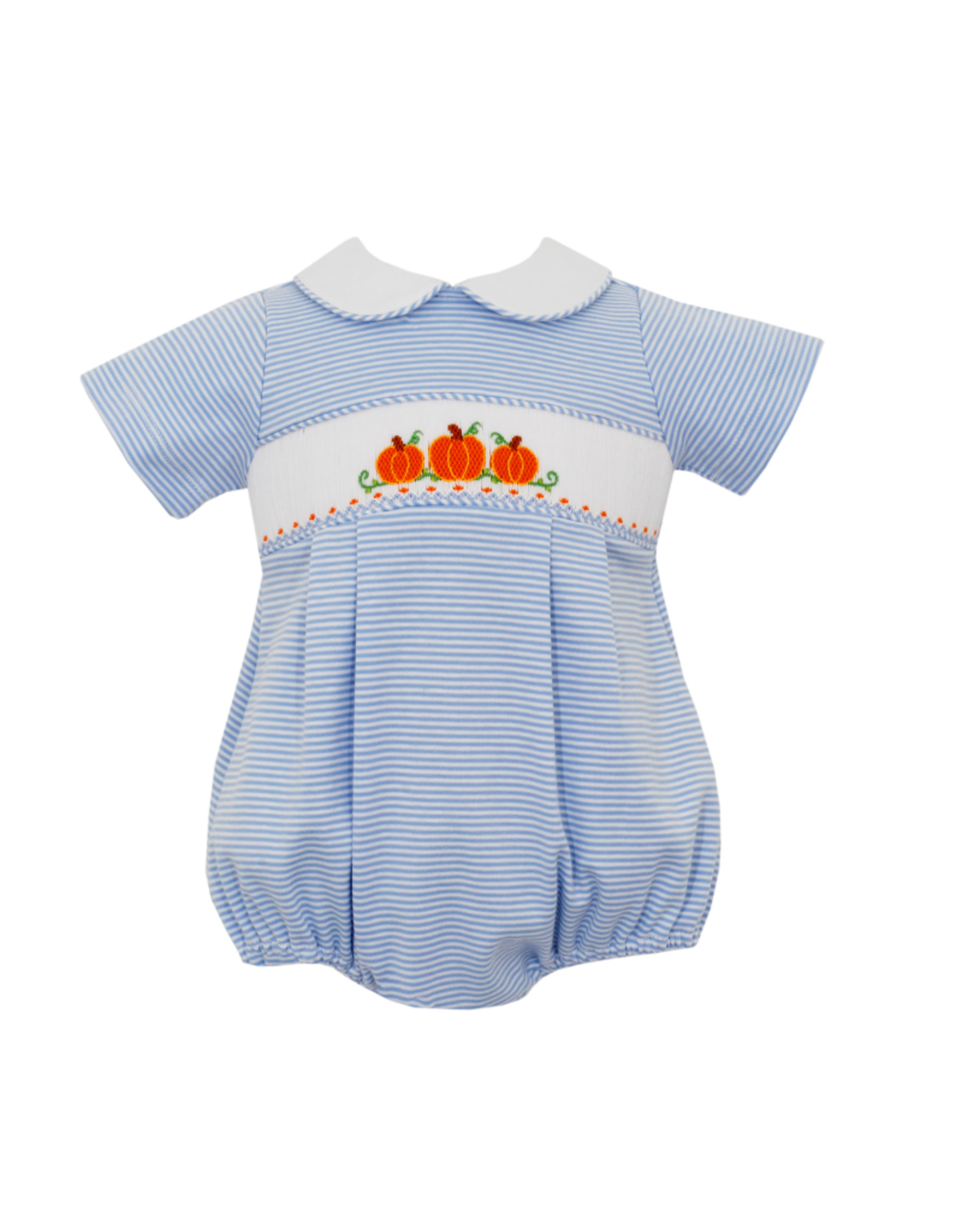 Petit Bebe Blue Knit Stripe Pumpkin Smock Bubble