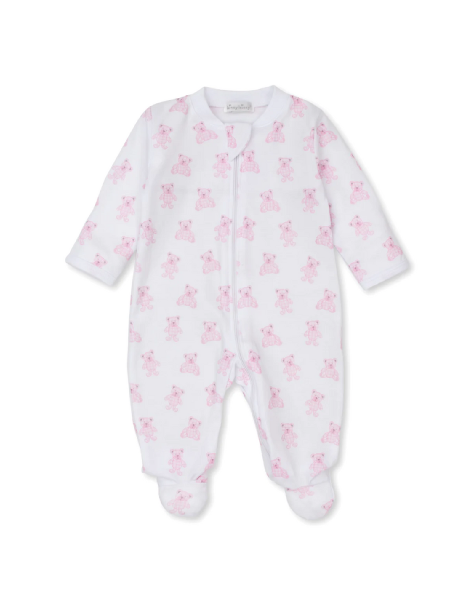 Kissy Kissy Pink Beary Plaid Printed Zipper Footie Pajamas