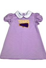 Krewe Kids TIGERS Applique Purple Knit Stripe Dress