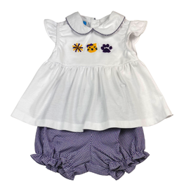 Krewe Kids Purple Tigers French Knot Bloomer Short Set