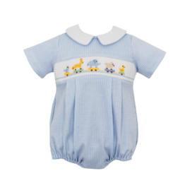 Petit Bebe Blue Knit Check SS Bubble With Pull Toys