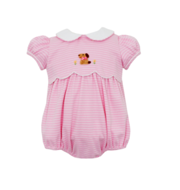 Petit Bebe Pink & White Stripe Knit Puppy Bubble