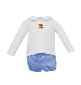 Petit Bebe Periwinkle Blue Stripe Knit LS Puppy Diaper Set