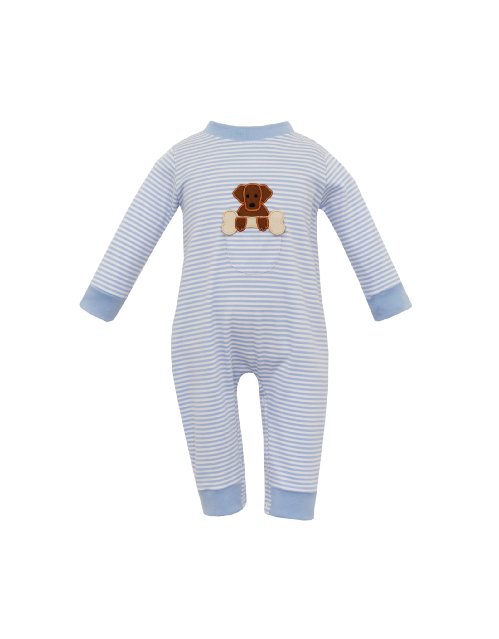 Claire and Charlie Blue Stripe Knit LS Puppy Pocket Romper