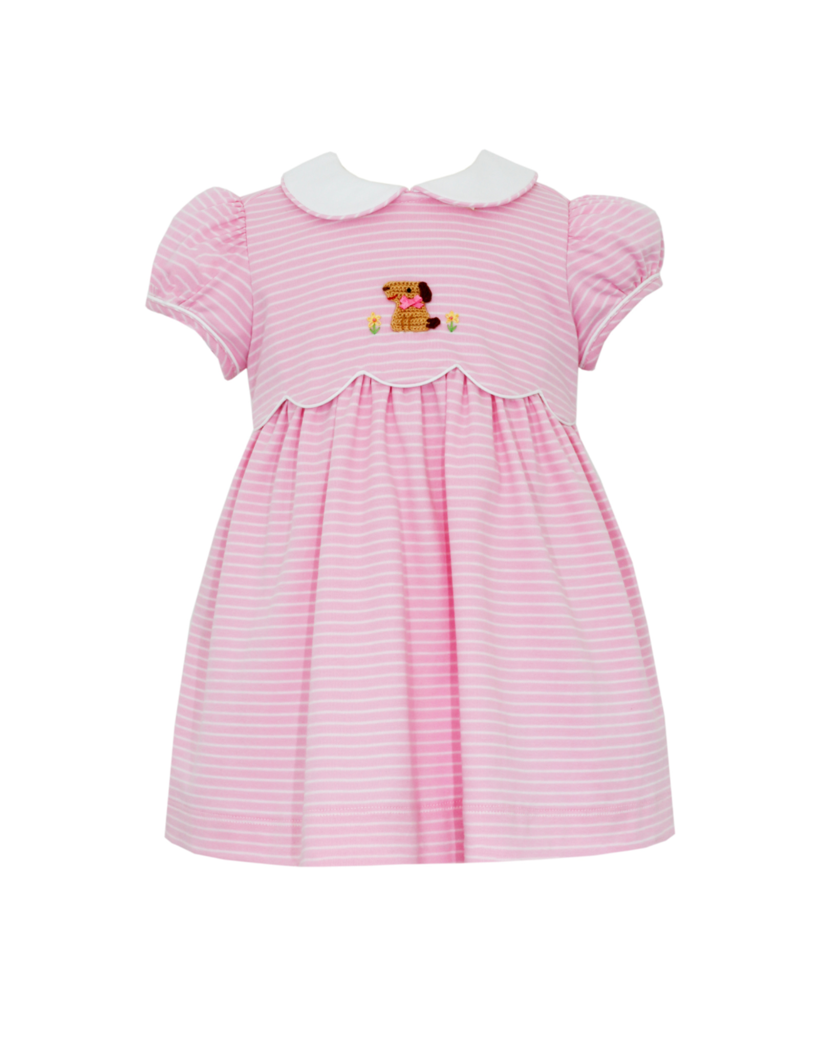 Petit Bebe Pink & White Stripe Knit SS Puppy Dress