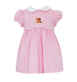 Petit Bebe Pink & White Stripe Knit SS Puppy Dress