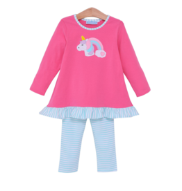 Trotter Street Kids Rainbow Unicorn Applique Pants Set