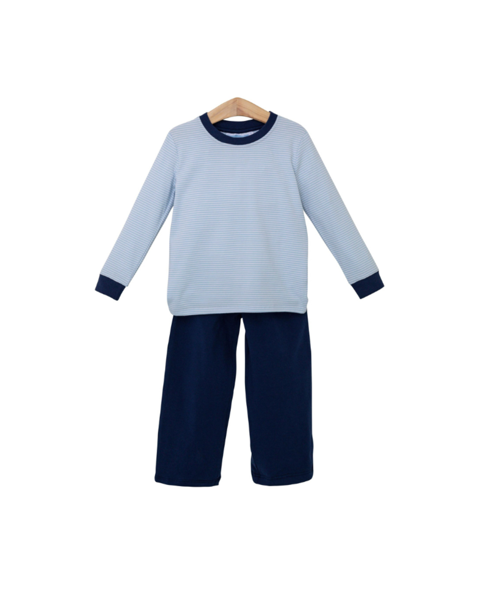 Trotter Street Kids Miller Long Sleeve Pants Set Light Blue Stripe/Navy