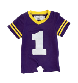 Purple and Gold Knit Football Jersey Romper