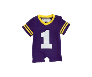 Purple and Gold Knit Football Jersey Romper - Mini Macarons Boutique