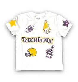 Belle Cher Purple and Yellow Football Collage Sequin Shirt