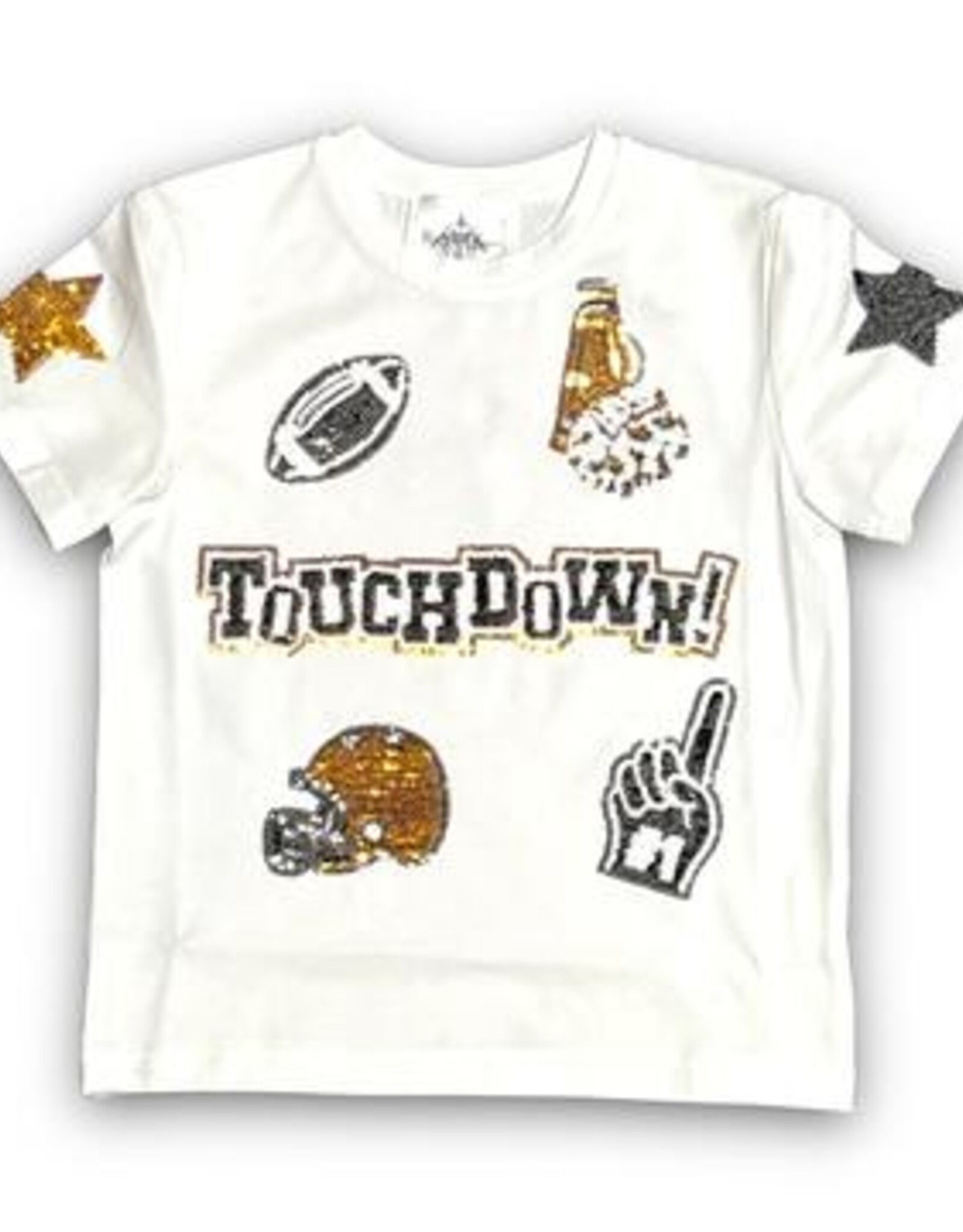 Belle Cher Black and Gold Football Collage Sequin Shirt