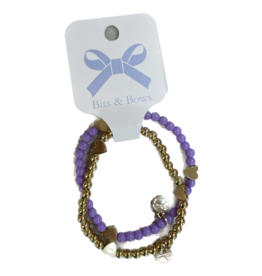 Bits and Bows Purple and Gold Heart Bracelet Set of 2