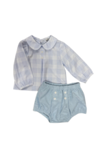 Babidu Blue/White LS  Plaid Diaper Set