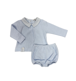 Babidu Blue Knit Diaper Set w/ Stripe Collar