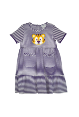 Purple Stripe Tiger Applique Dress