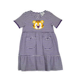 Purple Stripe Tiger Applique Dress
