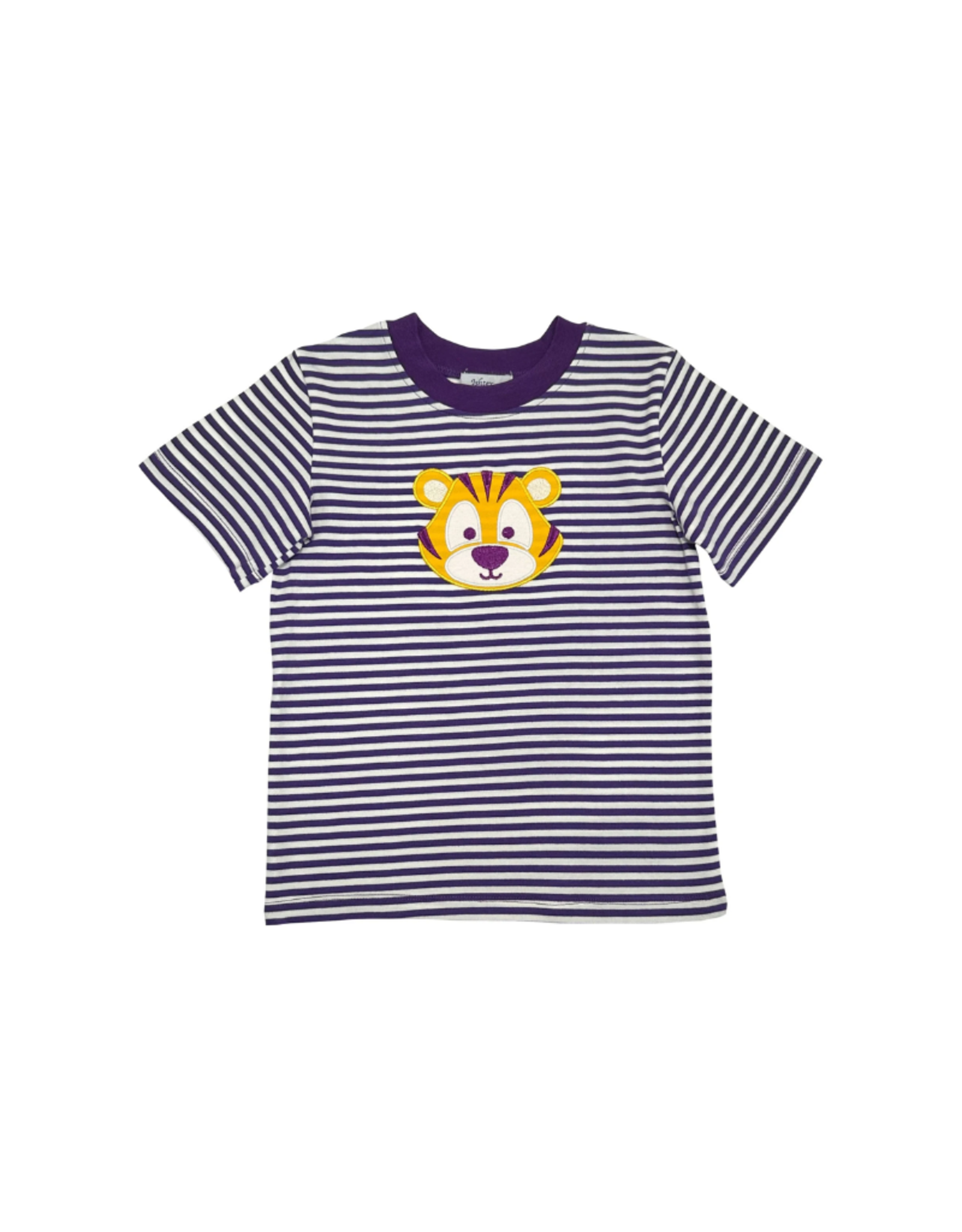 Purple Stripe Tiger Applique Shirt - Mini Macarons Boutique
