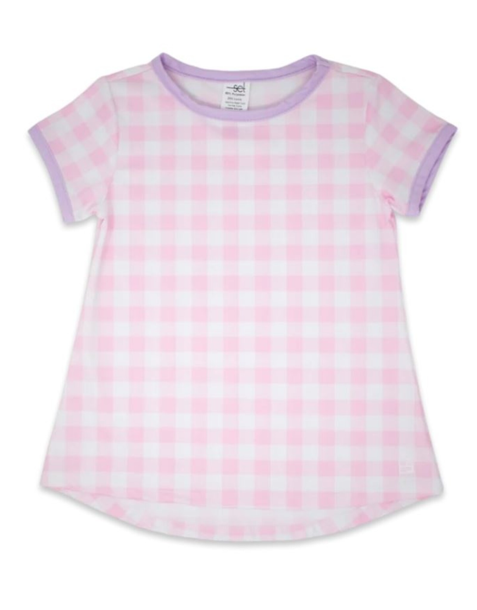 SET Bridget Basic T - Light Pink Buffalo Check