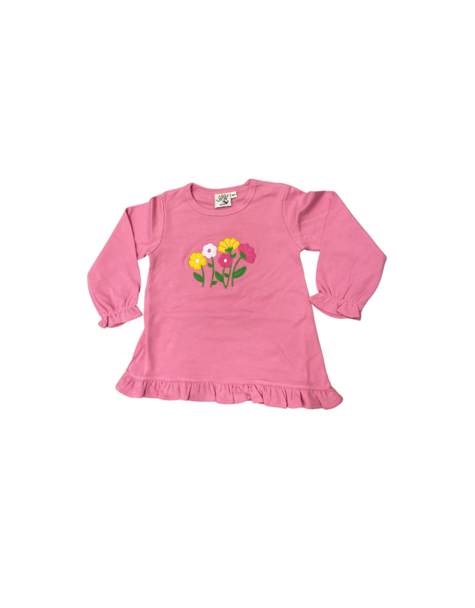 Luigi Bubblegum LS Ruffle Swing Top with Flowers