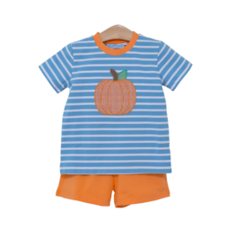 Trotter Street Kids Pumpkin Applique Short Set