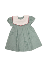 Remember Nguyen Green Windowpane Reese Dress with Red Trim Collar