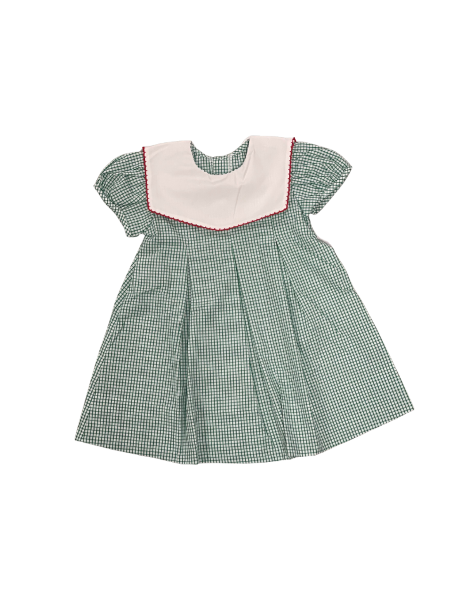 Remember Nguyen Green Windowpane Reese Dress with Red Trim Collar