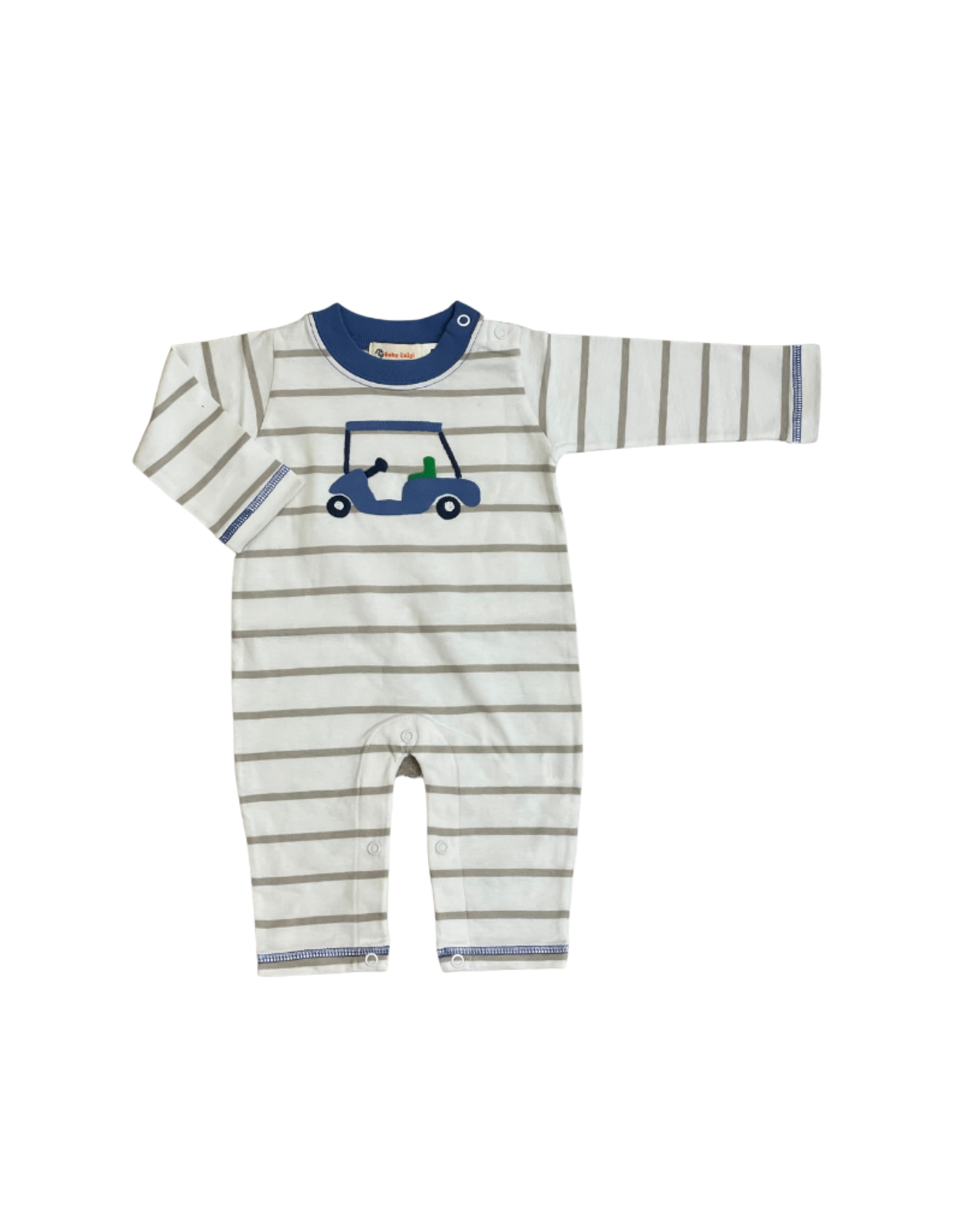 Luigi LS Grey Stripe Romper With Golf Cart - 24m