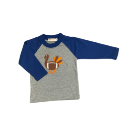 Luigi LS Grey Turkey Football Tee With Blue Sleeves