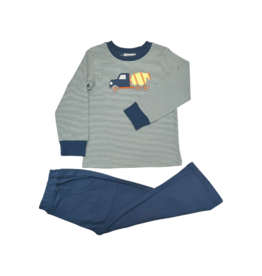 Ishtex Green Stripe Cement Truck Applique Pants Set - 4T