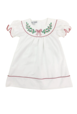 Sweet Dreams White Embroidered Wreath/Red Bow Dress