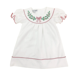 Sweet Dreams White Embroidered Wreath/Red Bow Dress