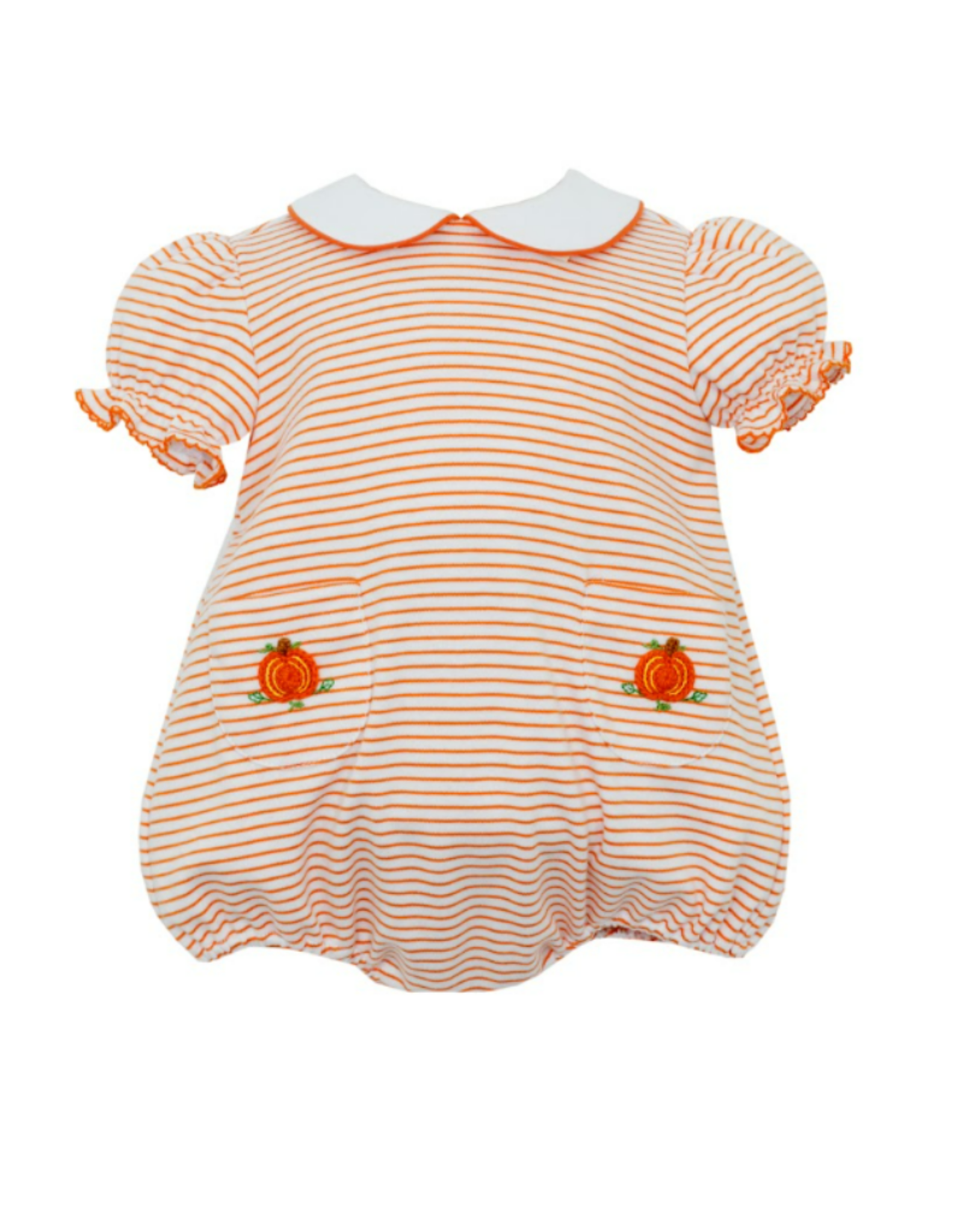 Petit Bebe Girl's SS Bubble Orange Knit Stripe Crochet Pumpkin