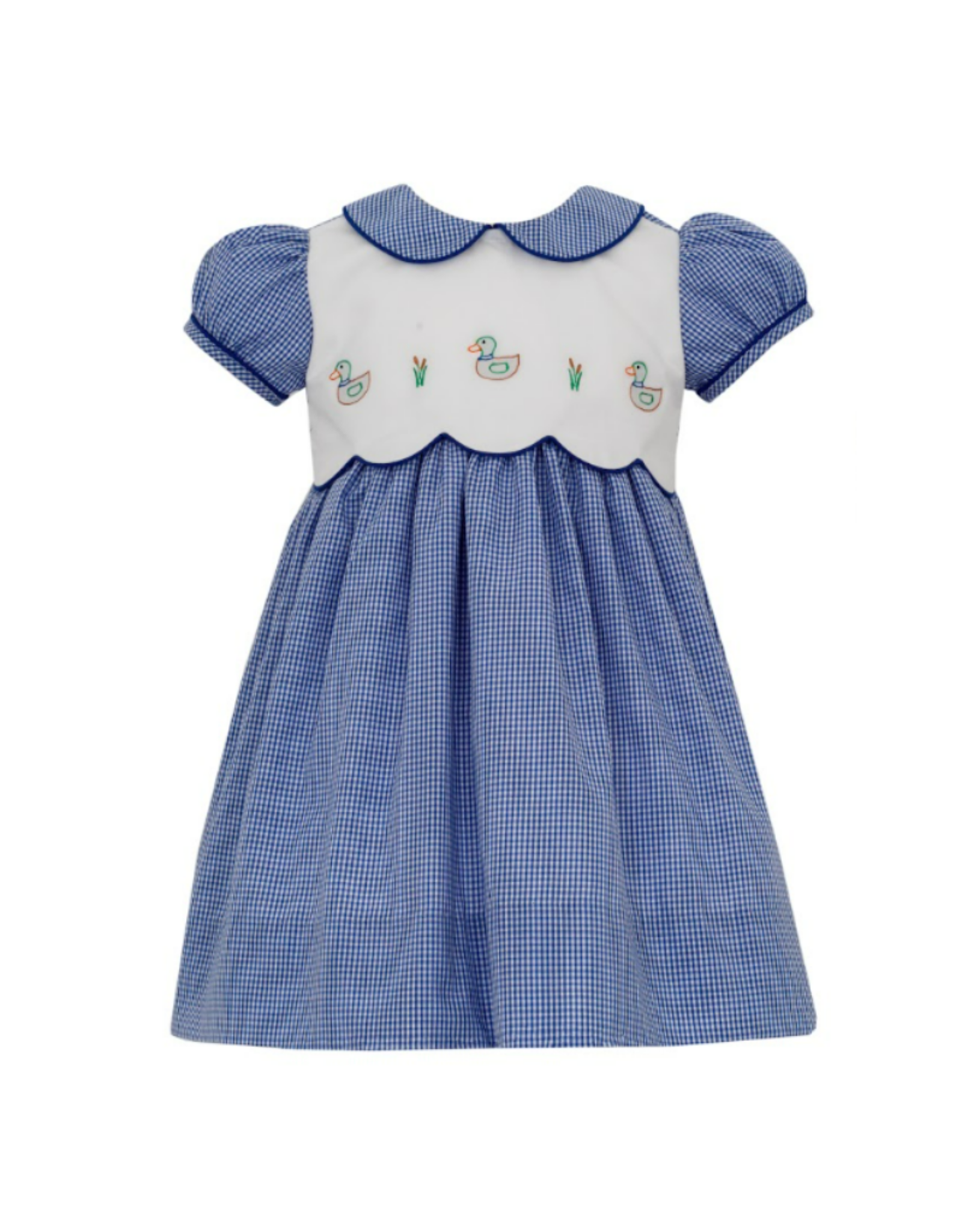 Anavini Duck Embroidered SS Dress Royal Blue Gingham