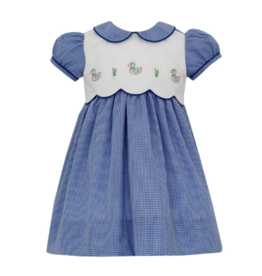 Anavini Duck Embroidered SS Dress Royal Blue Gingham