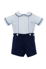 Anavini Boy's Button On SS Romper Navy Blue Viyella