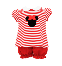 Claire and Charlie Red Stripe Knit Minnie Mouse - SS Bloomer Set
